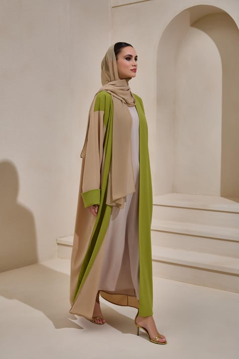 Casual Two Colour Pistachio-Mink Abaya - sonafey