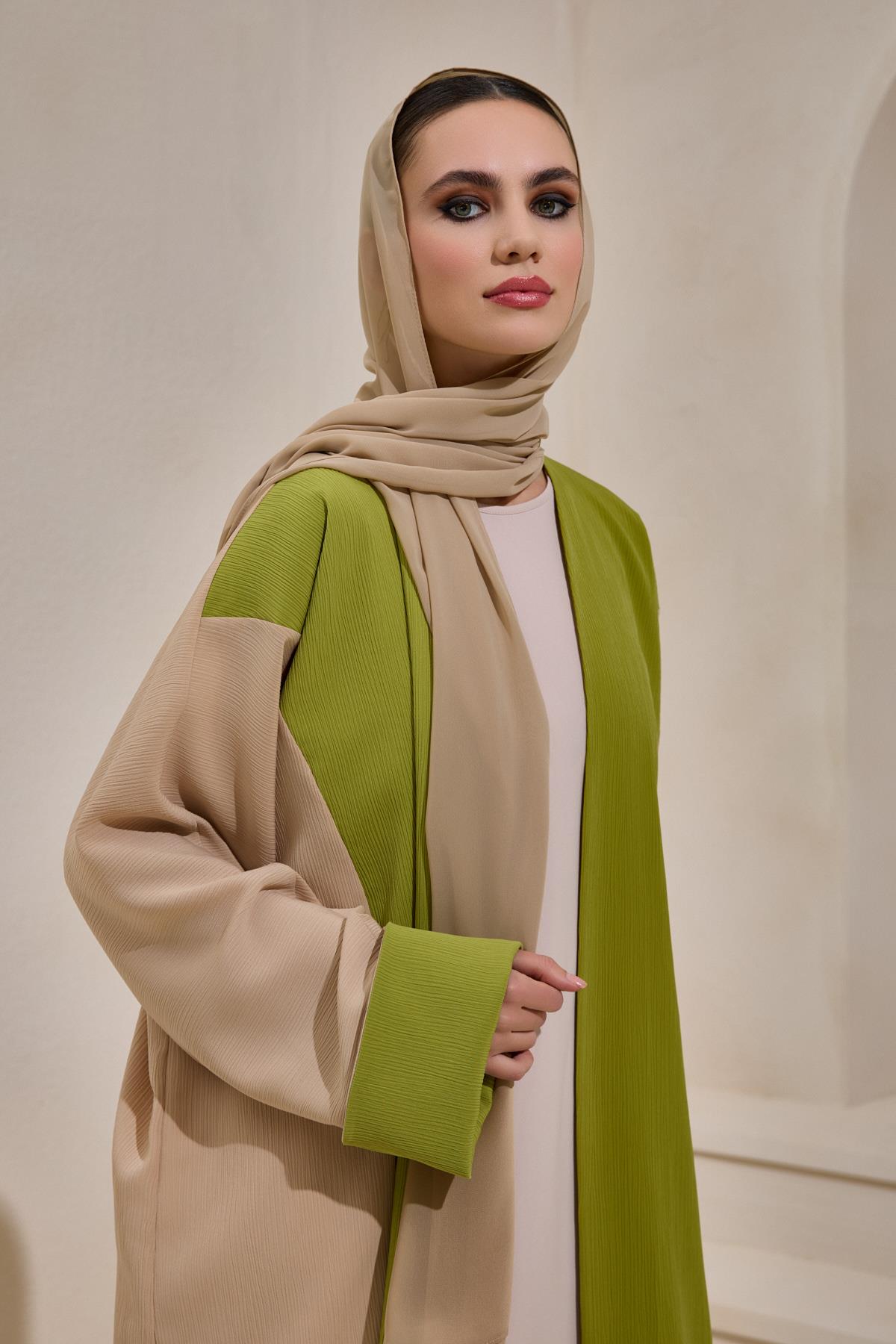 Casual Two Colour Pistachio-Mink Abaya - sonafey