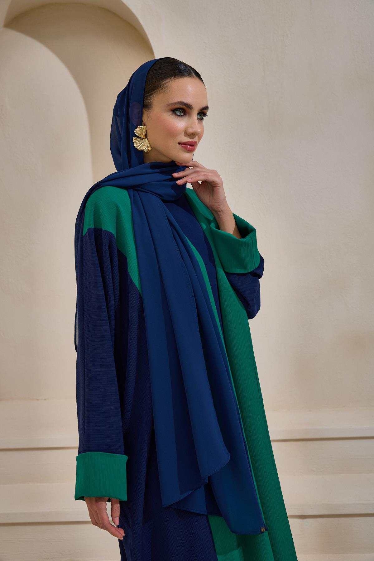 Casual Two Colour Navy - Green Abaya - sonafey