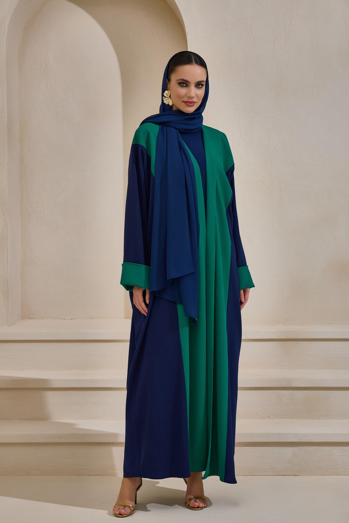 Casual Two Colour Navy - Green Abaya - sonafey