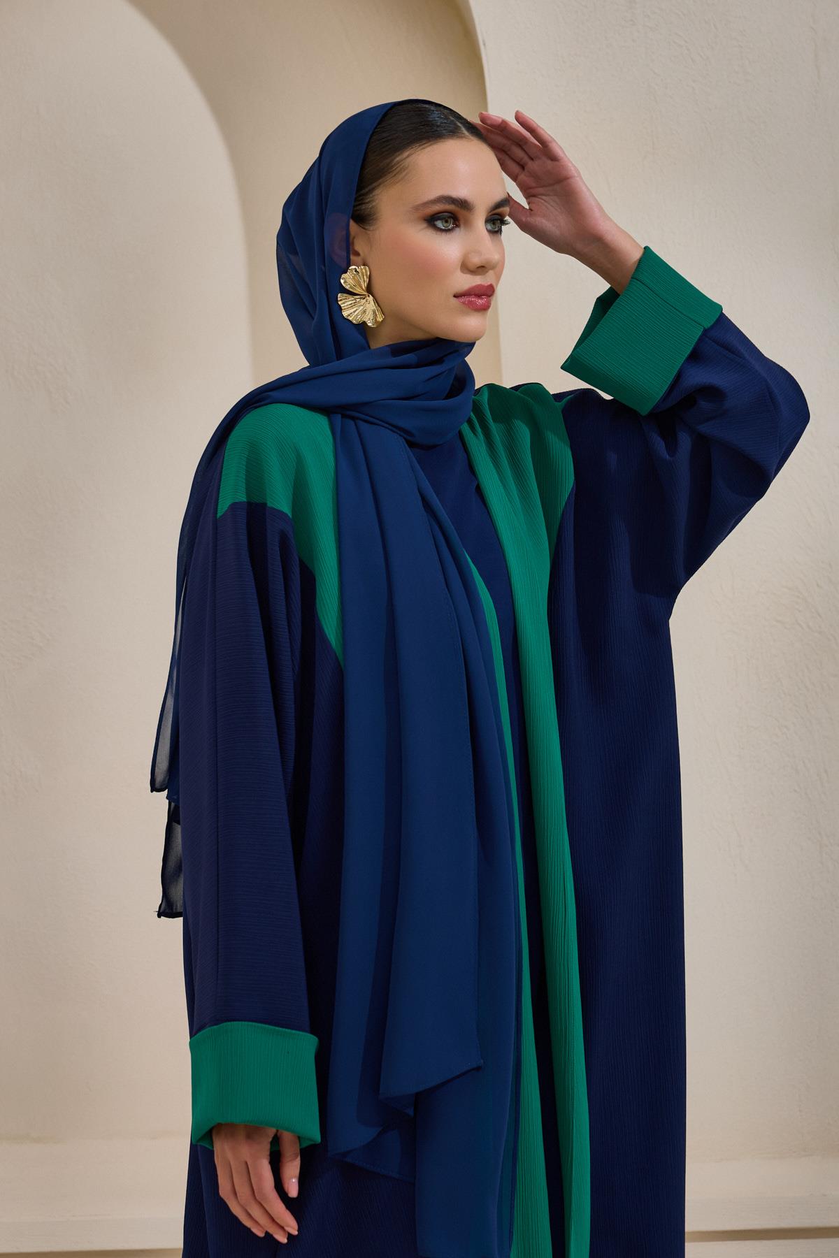 Casual Two Colour Navy - Green Abaya - sonafey