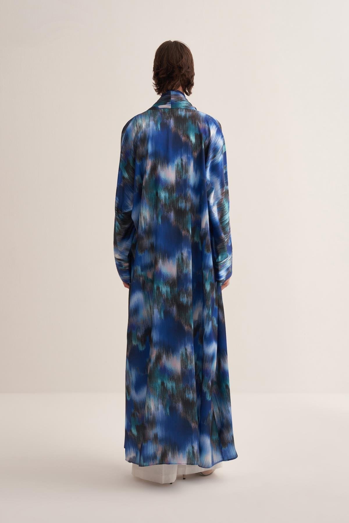 Abstract Patterned Cobalt Blue Abaya and Scarf Set - sonafey