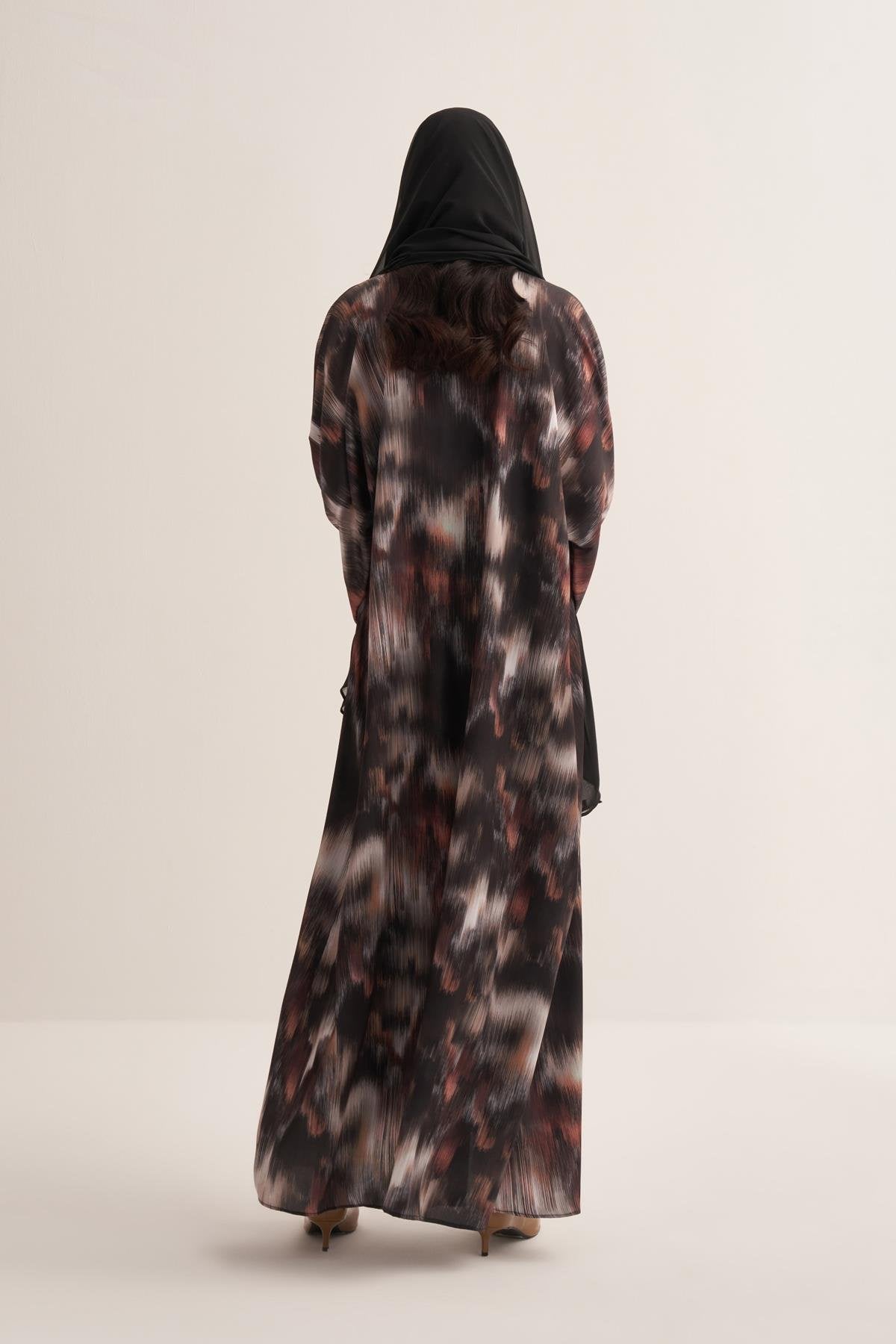 Abstract Patterned Brown Abaya and Scarf Set - sonafey