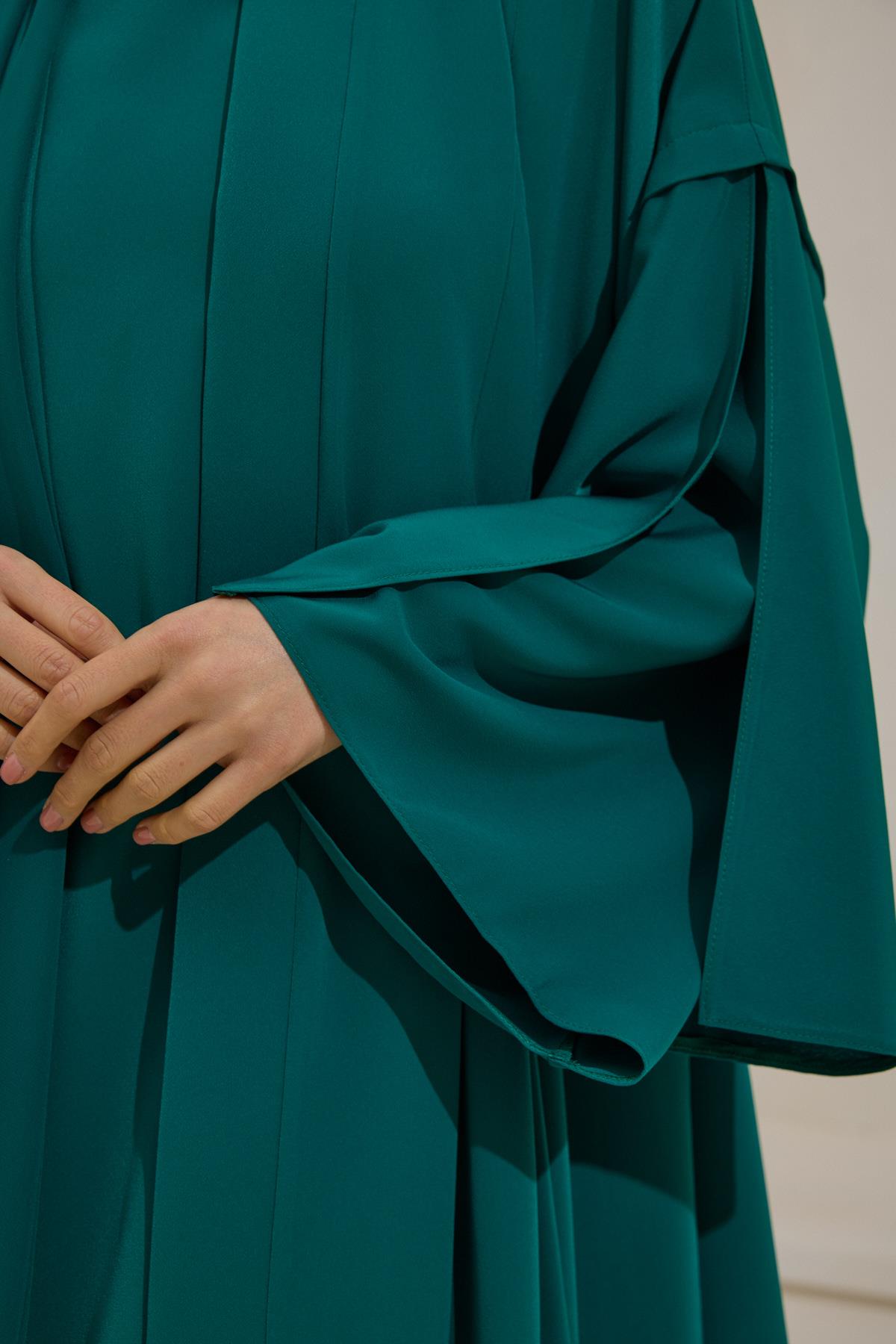 Crepe Abaya Emerald Set With Inner Dress - sonafey
