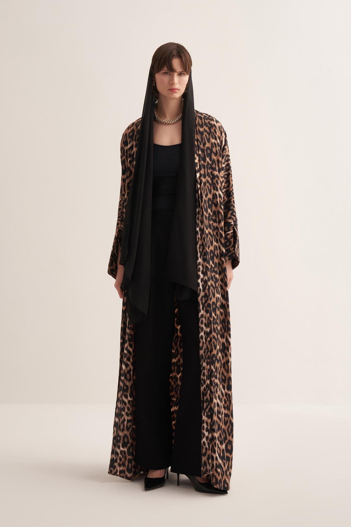 Leopard Patterned Viscose Abaya - sonafey