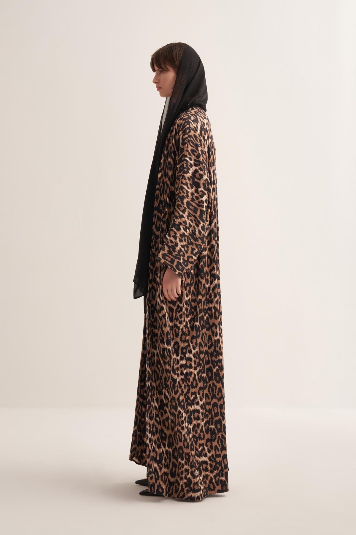 Leopard Patterned Viscose Abaya - sonafey