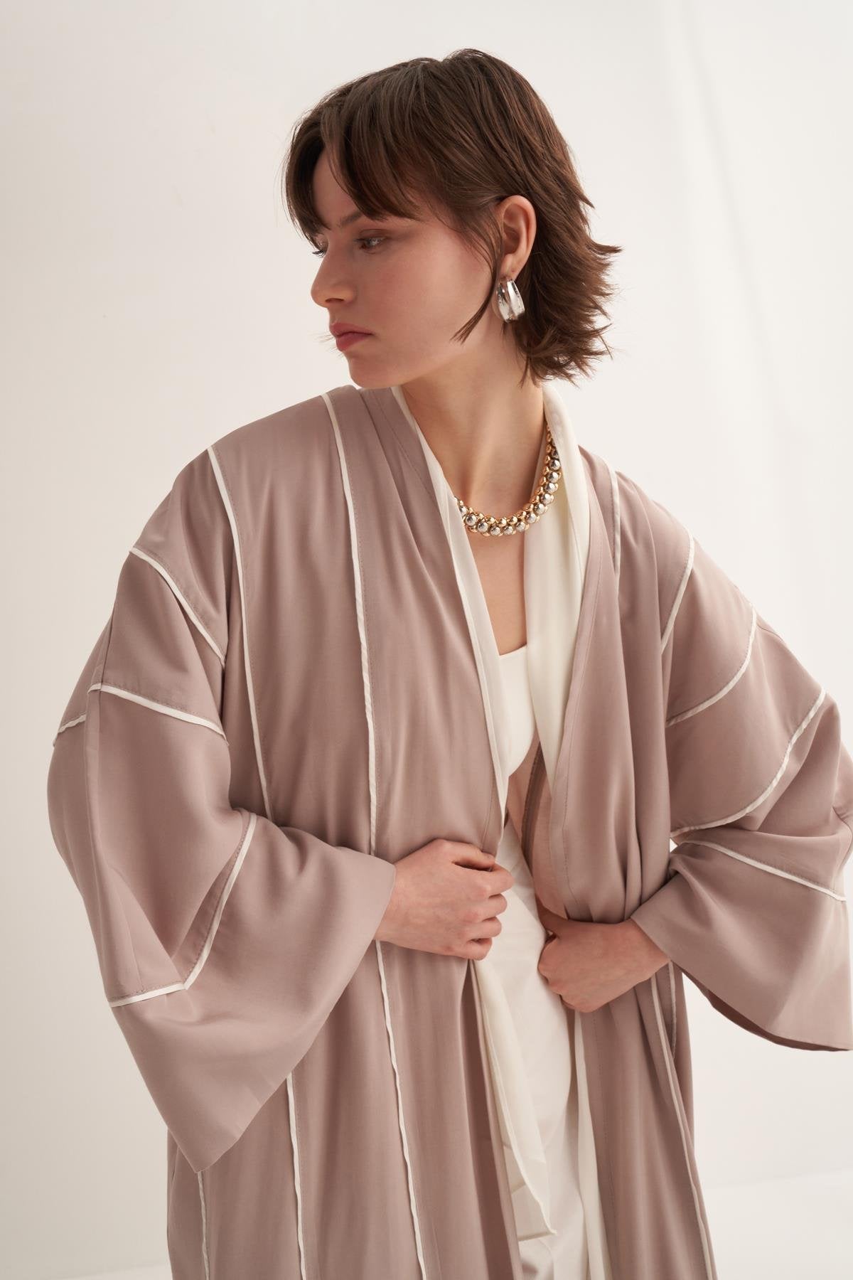 Beige Casual Abaya in Natural Viscose Fabric - sonafey