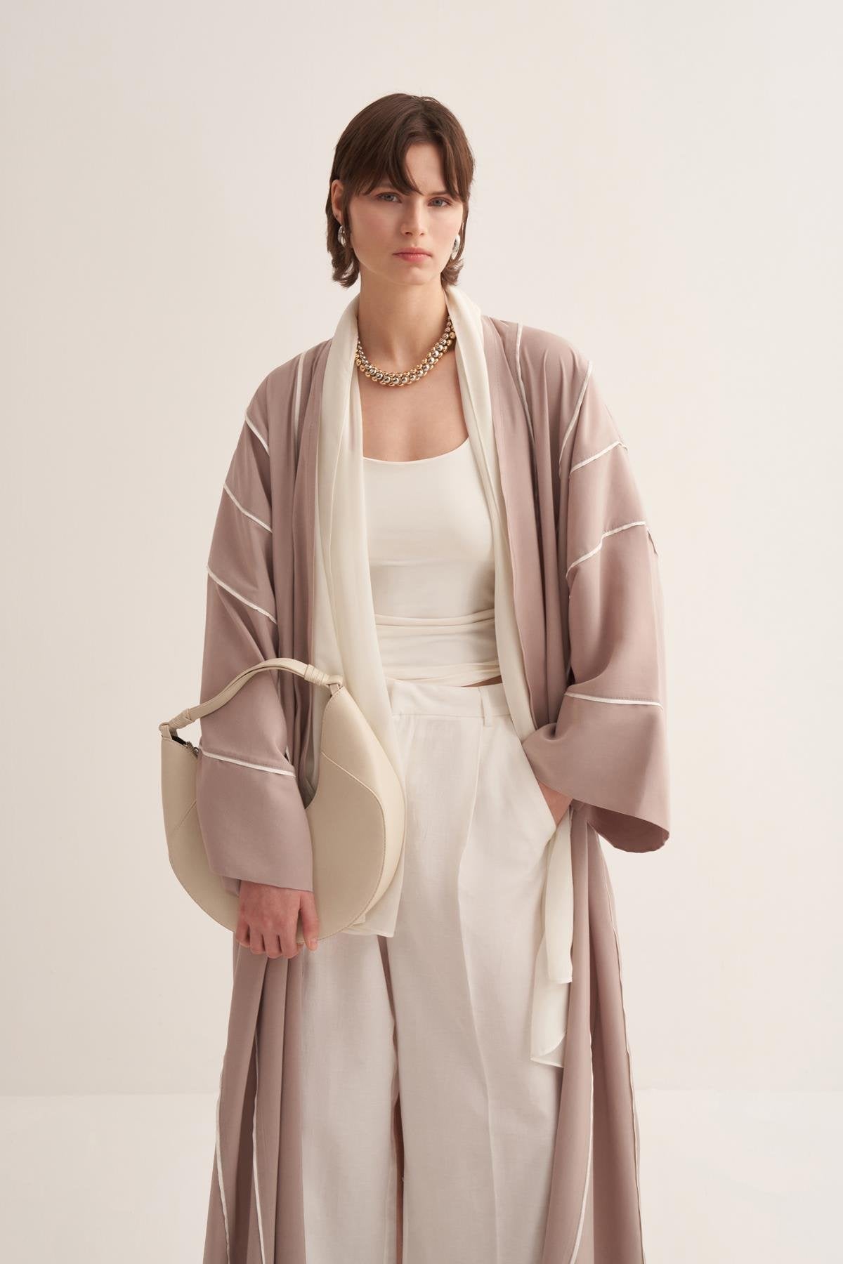 Beige Casual Abaya in Natural Viscose Fabric - sonafey