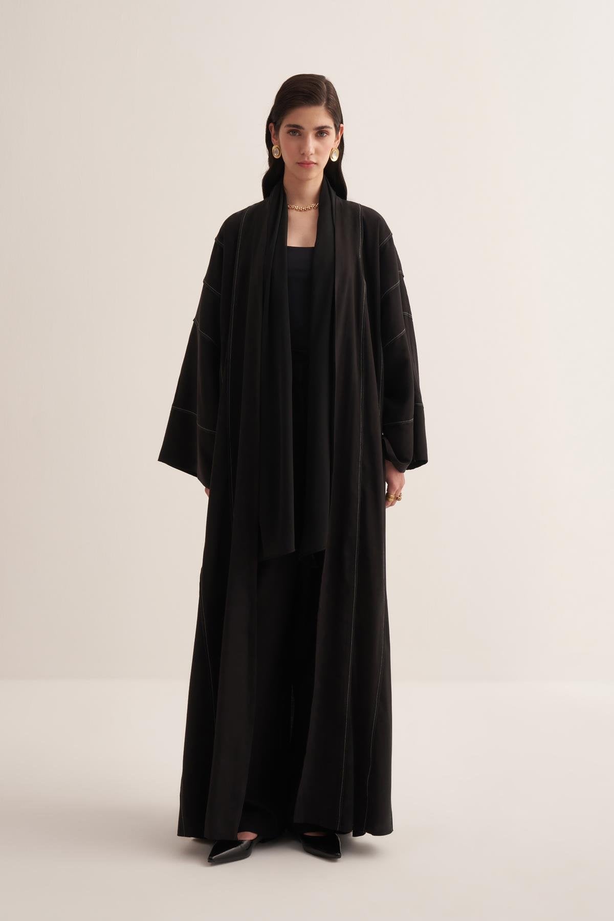 Black Casual Abaya in Natural Viscose Fabric - sonafey