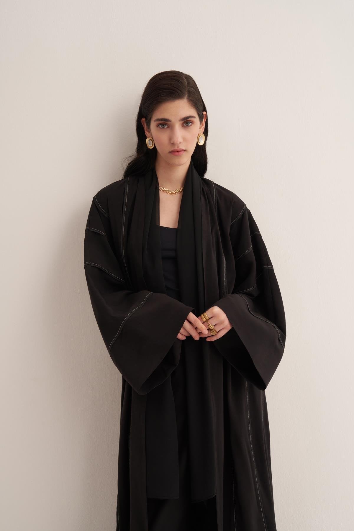 Black Casual Abaya in Natural Viscose Fabric - sonafey