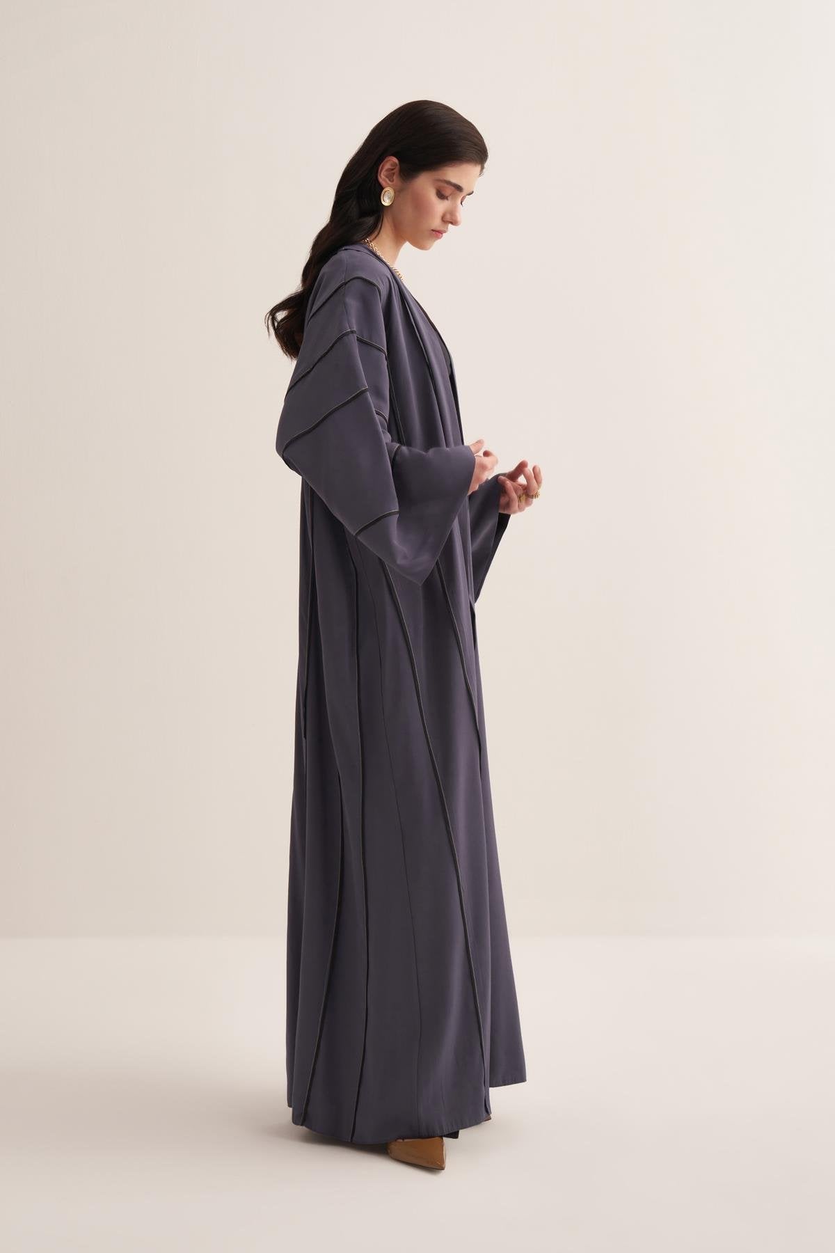 Gray Casual Abaya in Natural Viscose Fabric - sonafey