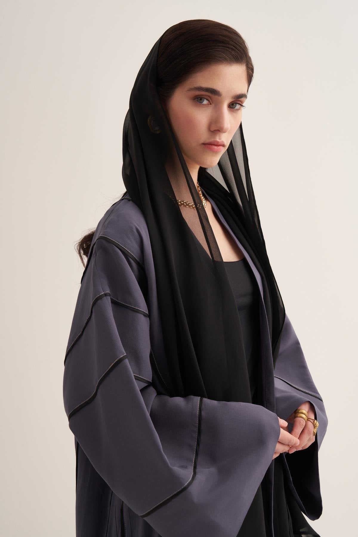 Gray Casual Abaya in Natural Viscose Fabric - sonafey
