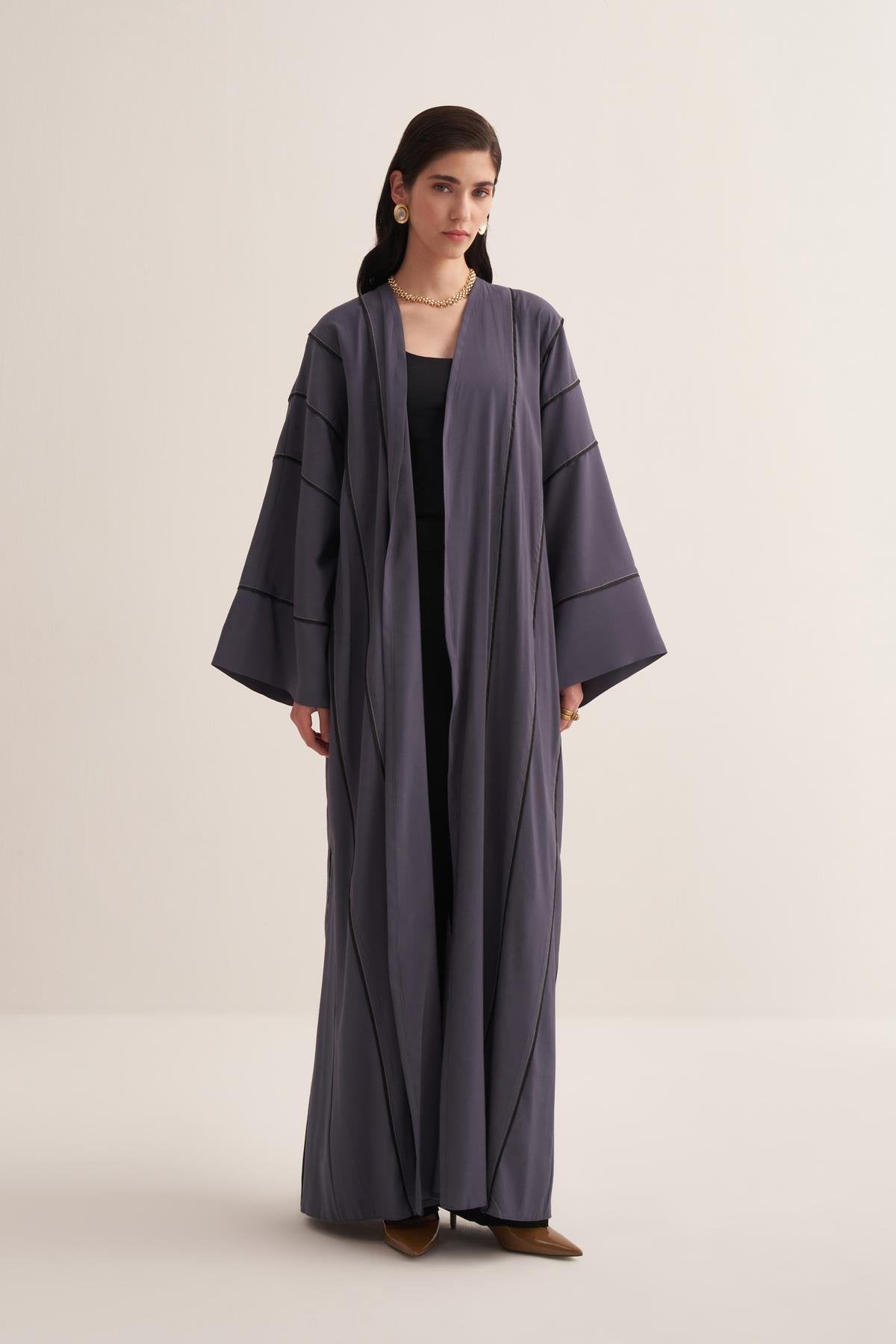 Gray Casual Abaya in Natural Viscose Fabric - sonafey