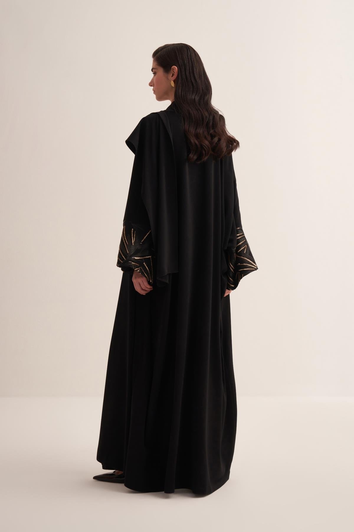 Black Neck Detailed Sequin Sleeve Abaya - sonafey