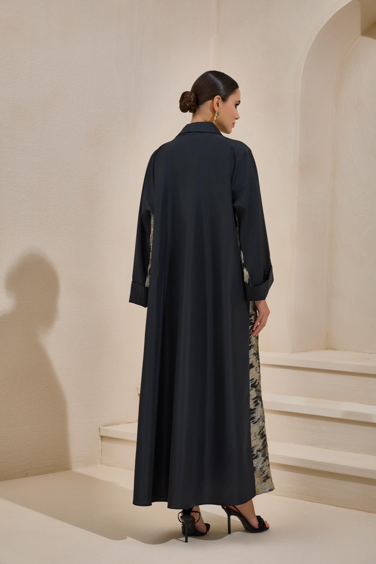 Black Taffeta Abaya with Luxurious Shine - sonafey