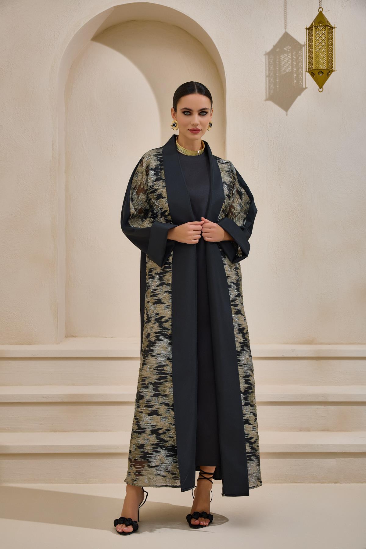 Black Taffeta Abaya with Luxurious Shine - sonafey