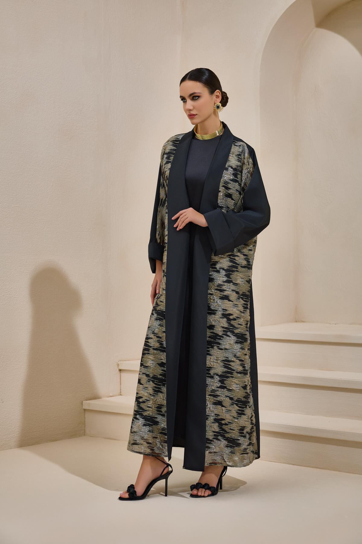 Black Taffeta Abaya with Luxurious Shine - sonafey