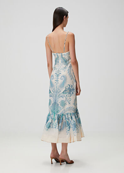 Zimmermann Illuminate Blue Midi Linen Cocktail Dress