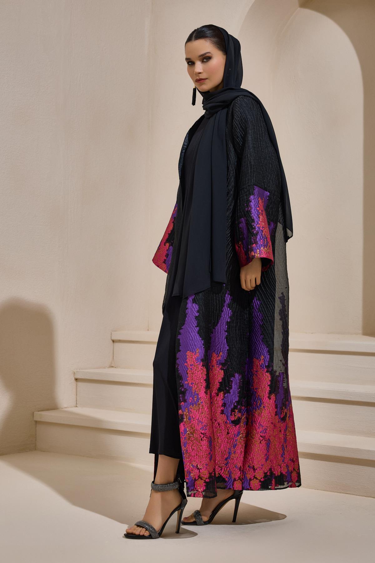 Limited Edition Purple Jacquard Abaya - sonafey