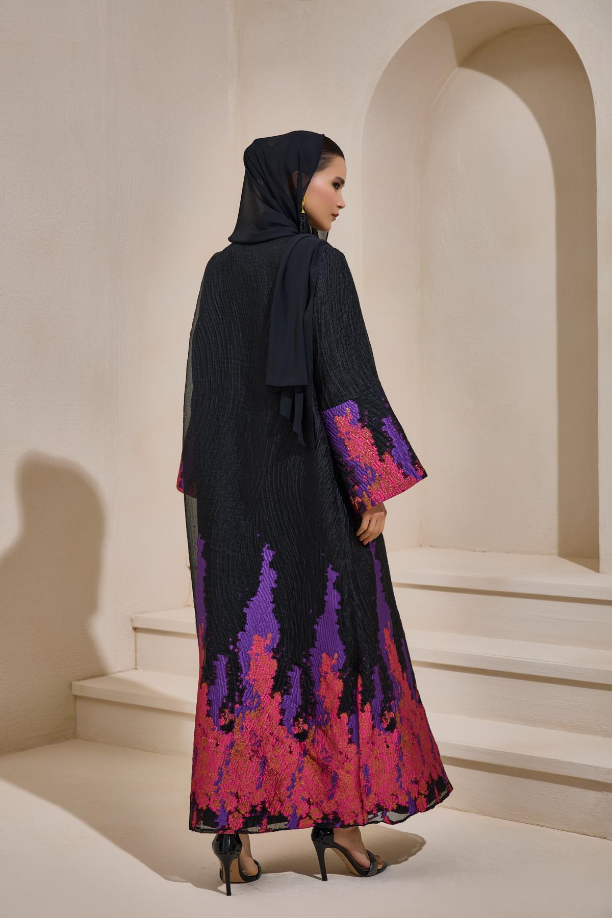 Limited Edition Purple Jacquard Abaya - sonafey