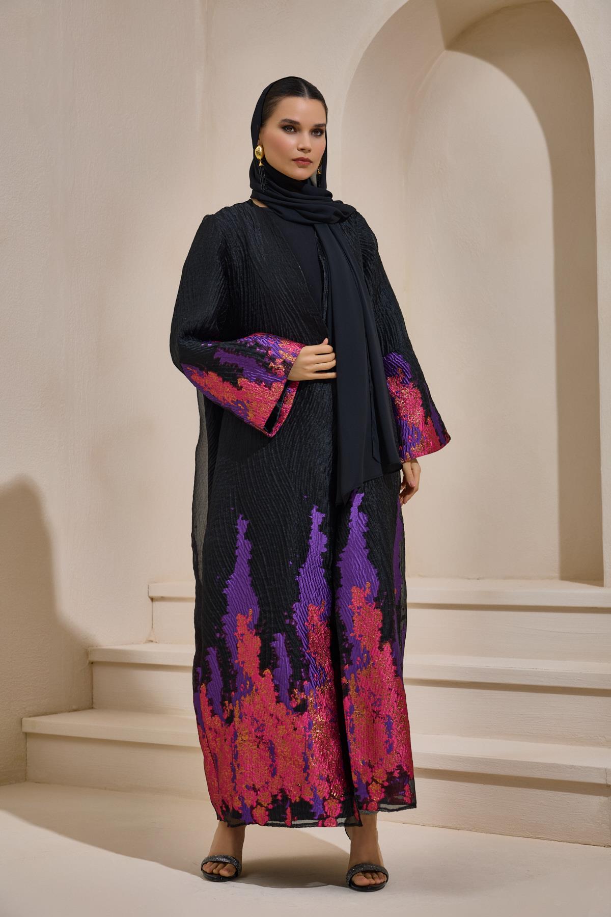 Limited Edition Purple Jacquard Abaya - sonafey