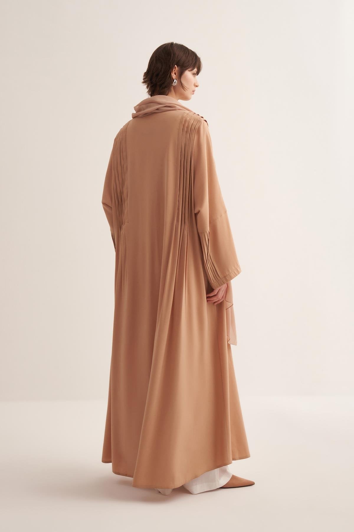 Natural Viscose Camel-Colored Abaya with Button Details - sonafey