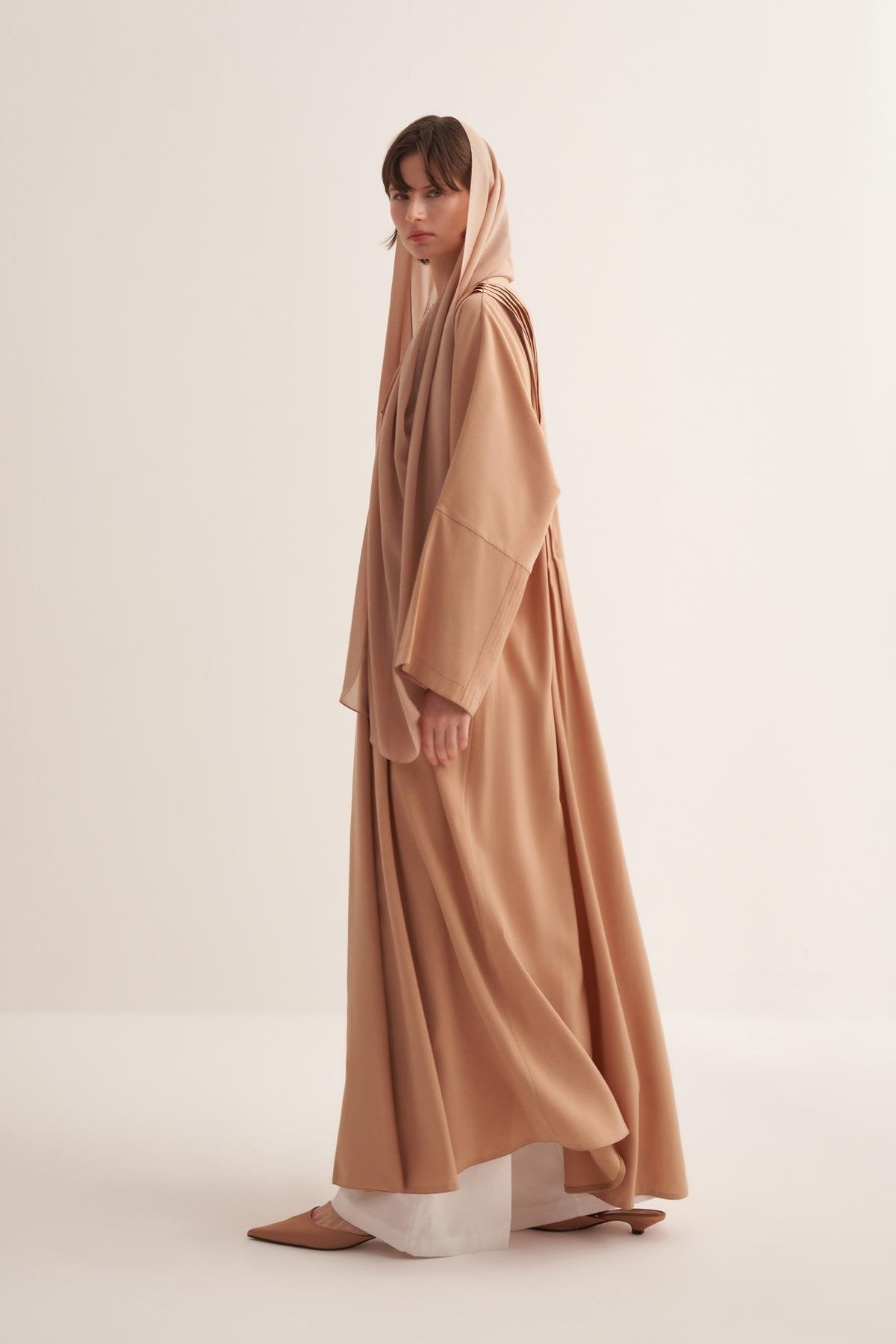 Natural Viscose Camel-Colored Abaya with Button Details - sonafey