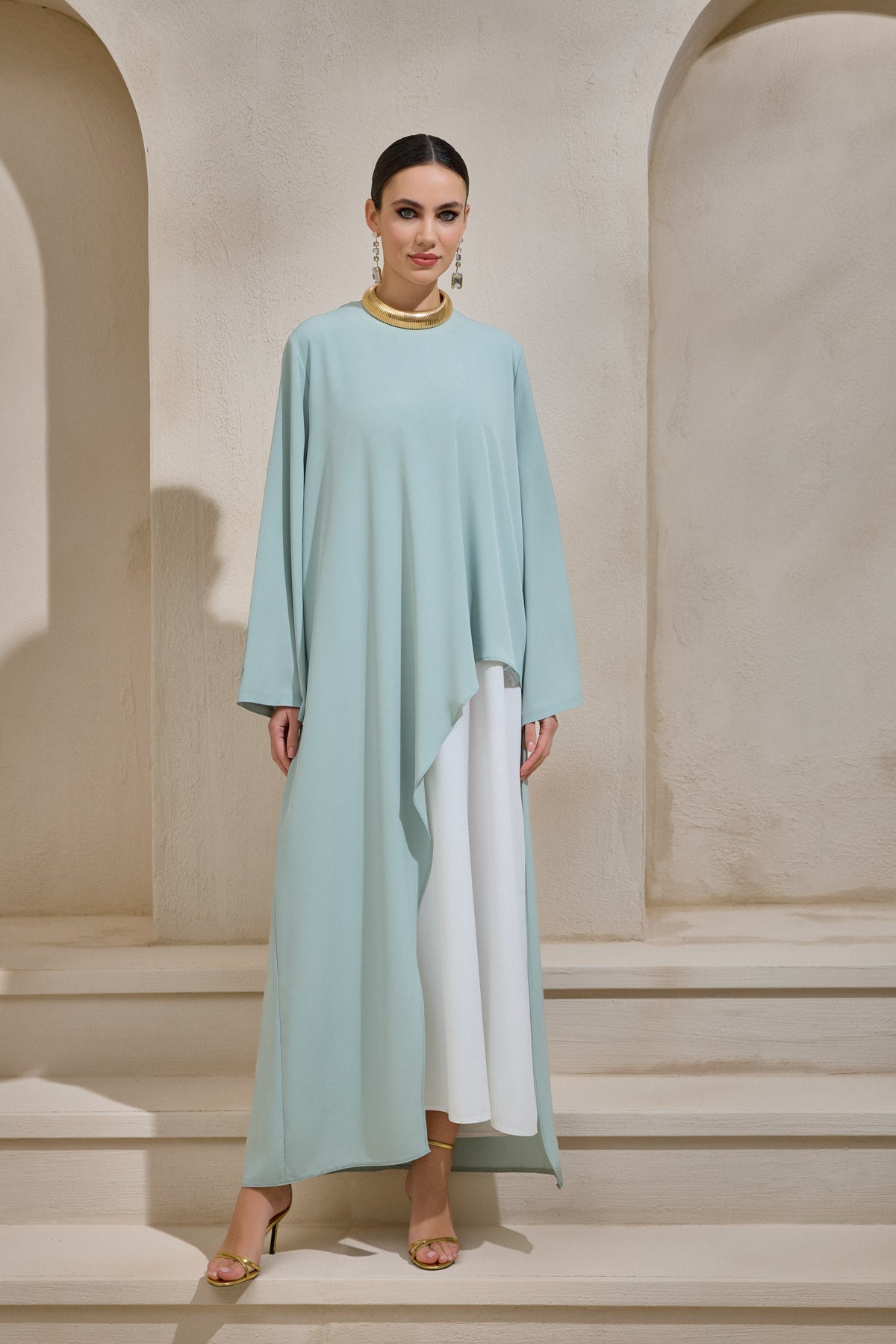 Two Piece Asymmetric Mint Green Dress - sonafey