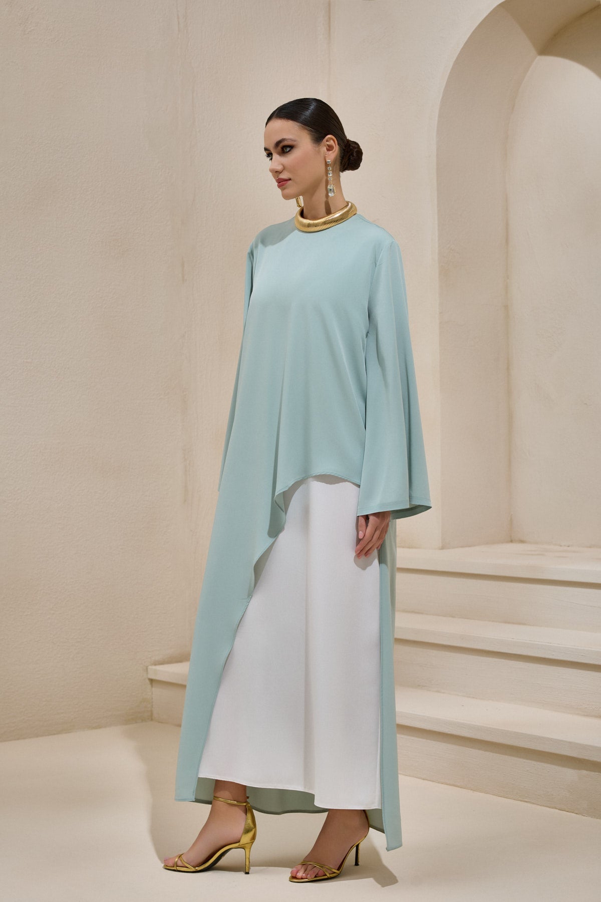 Two Piece Asymmetric Mint Green Dress - sonafey