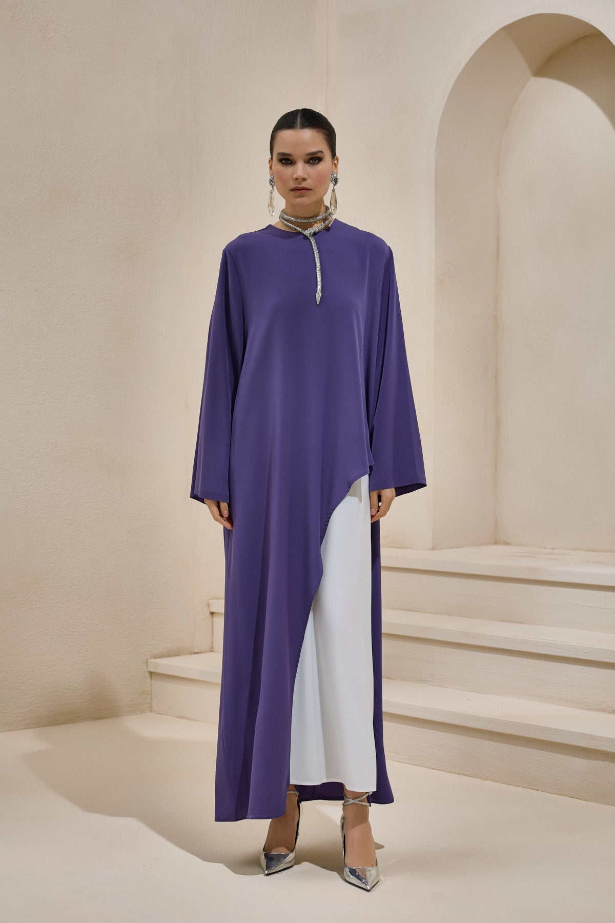 Two Piece Asymmetric Purple Dress - sonafey