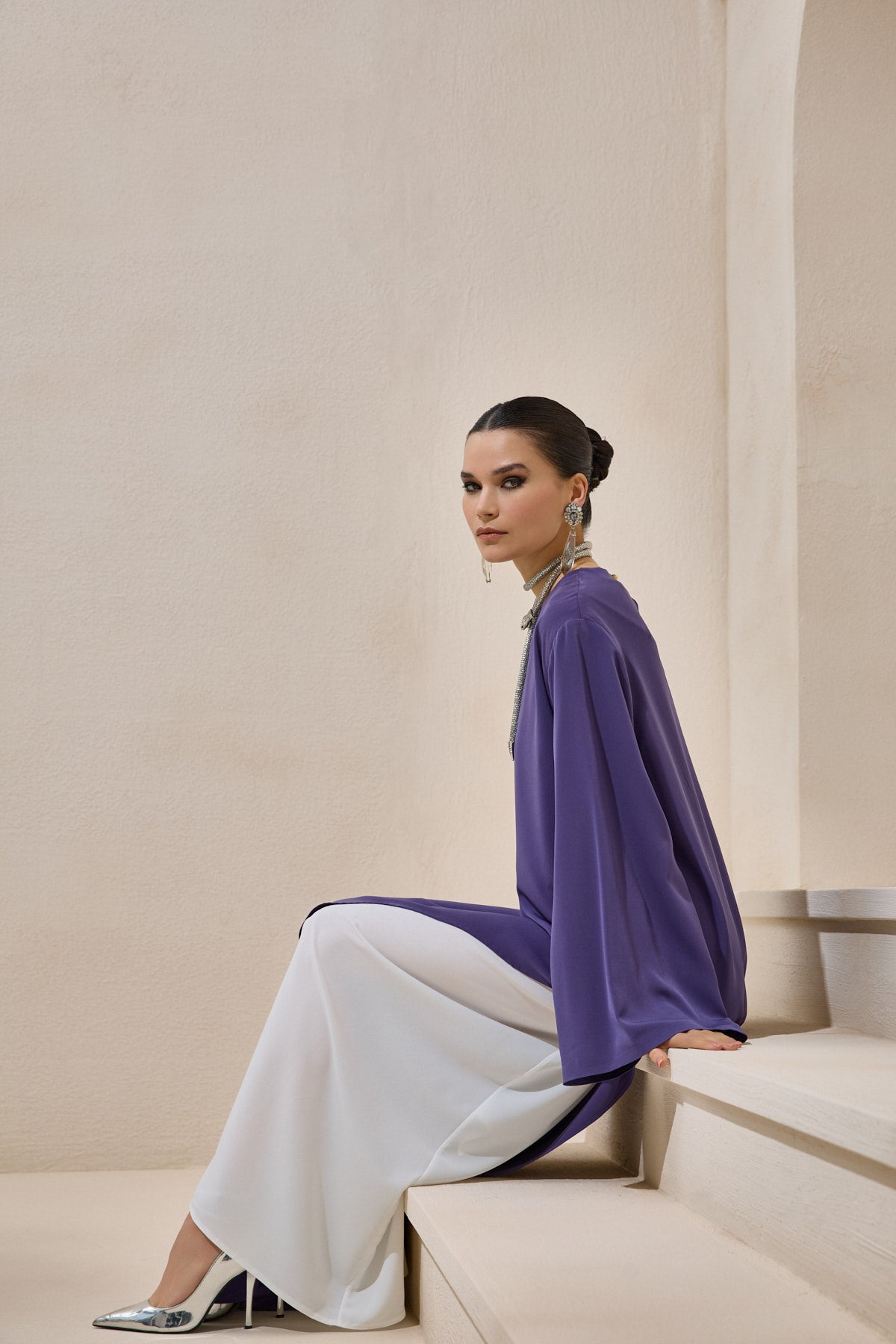 Two Piece Asymmetric Purple Dress - sonafey