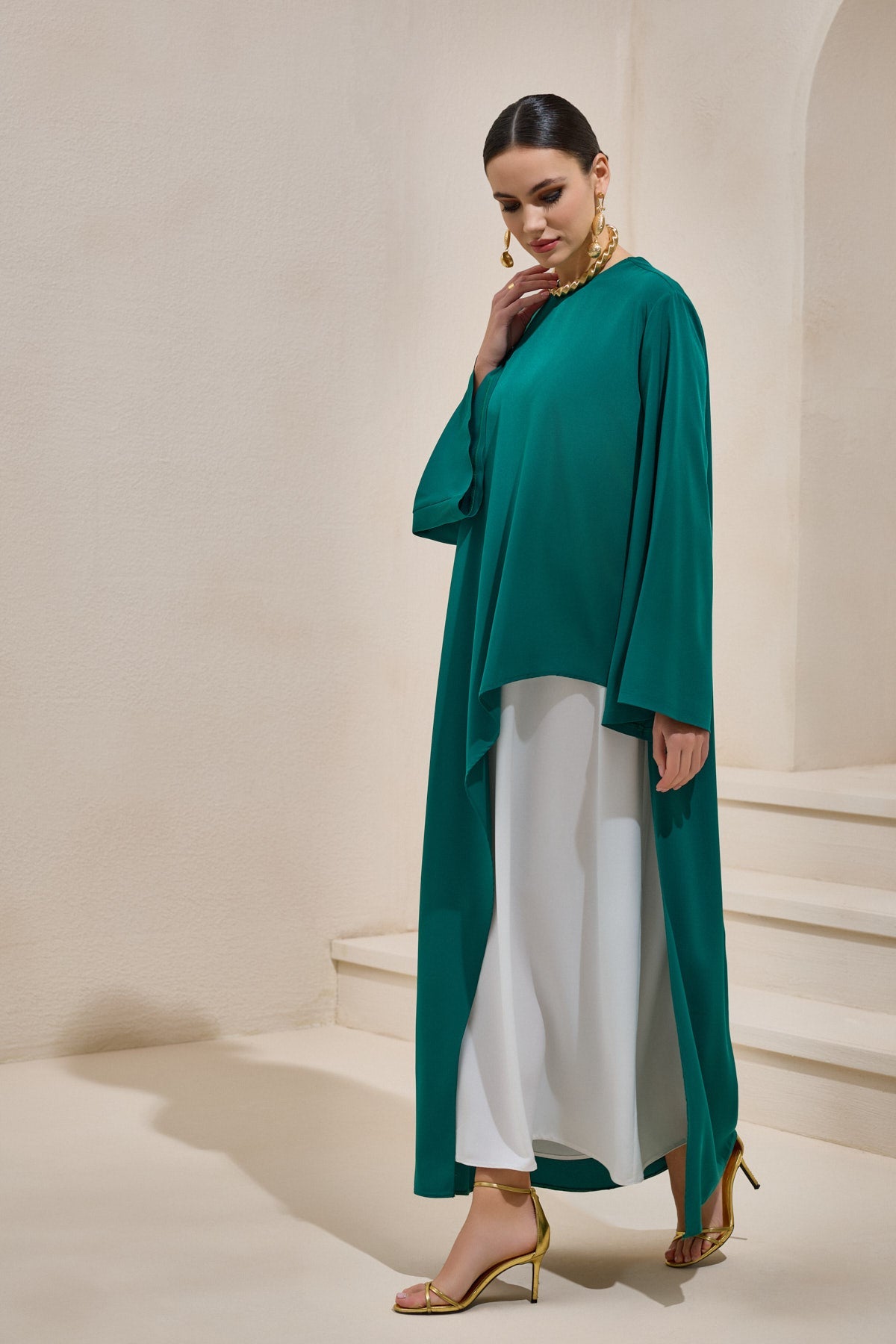 Two Piece Asymmetric Emerald Dress - sonafey