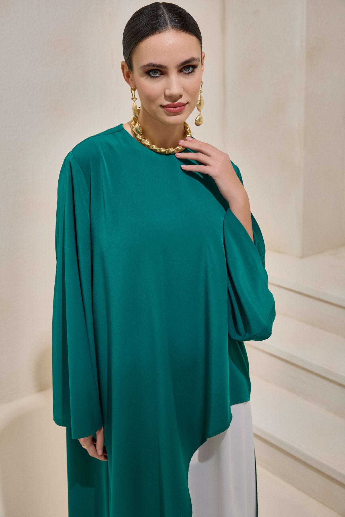 Two Piece Asymmetric Emerald Dress - sonafey