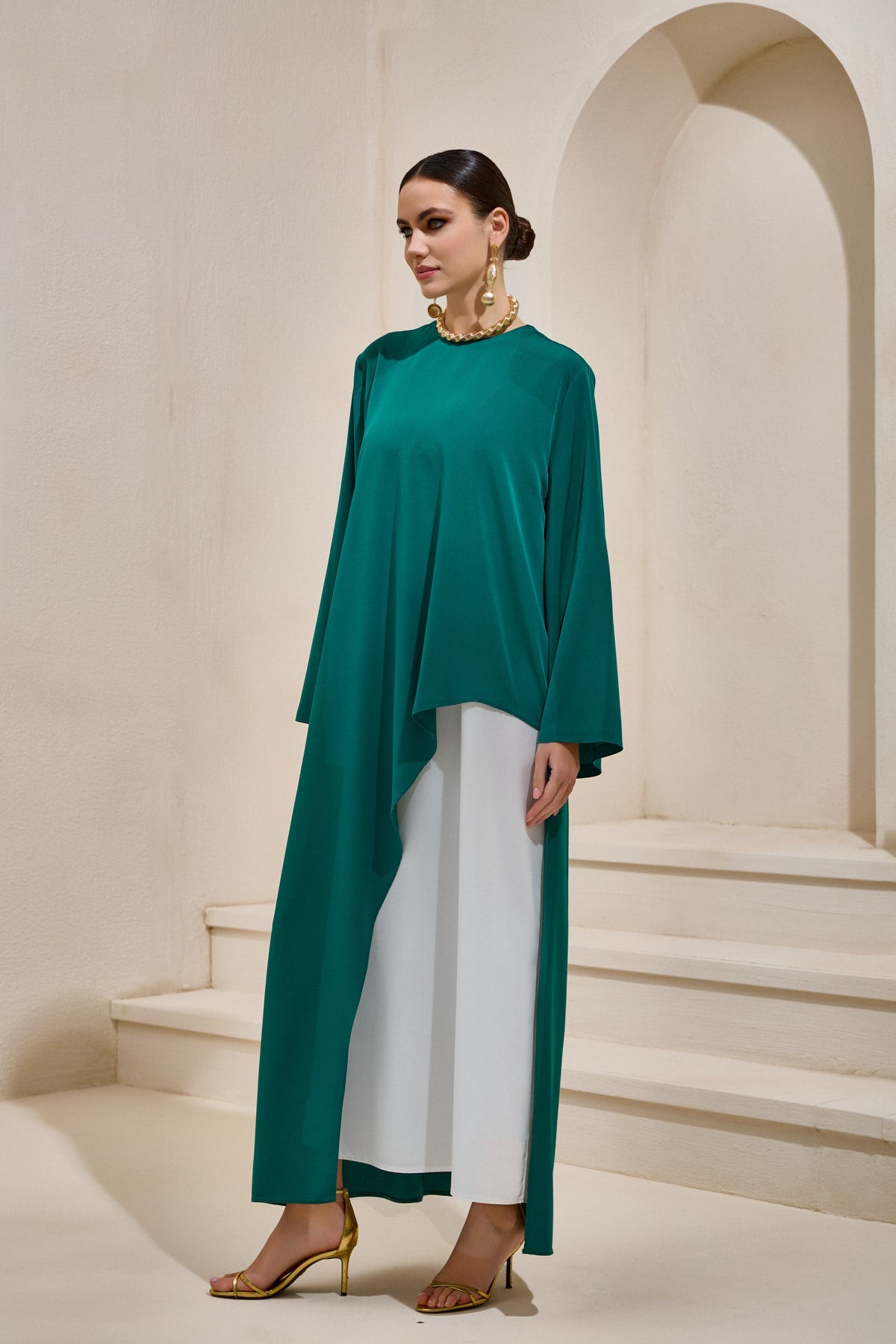 Two Piece Asymmetric Emerald Dress - sonafey