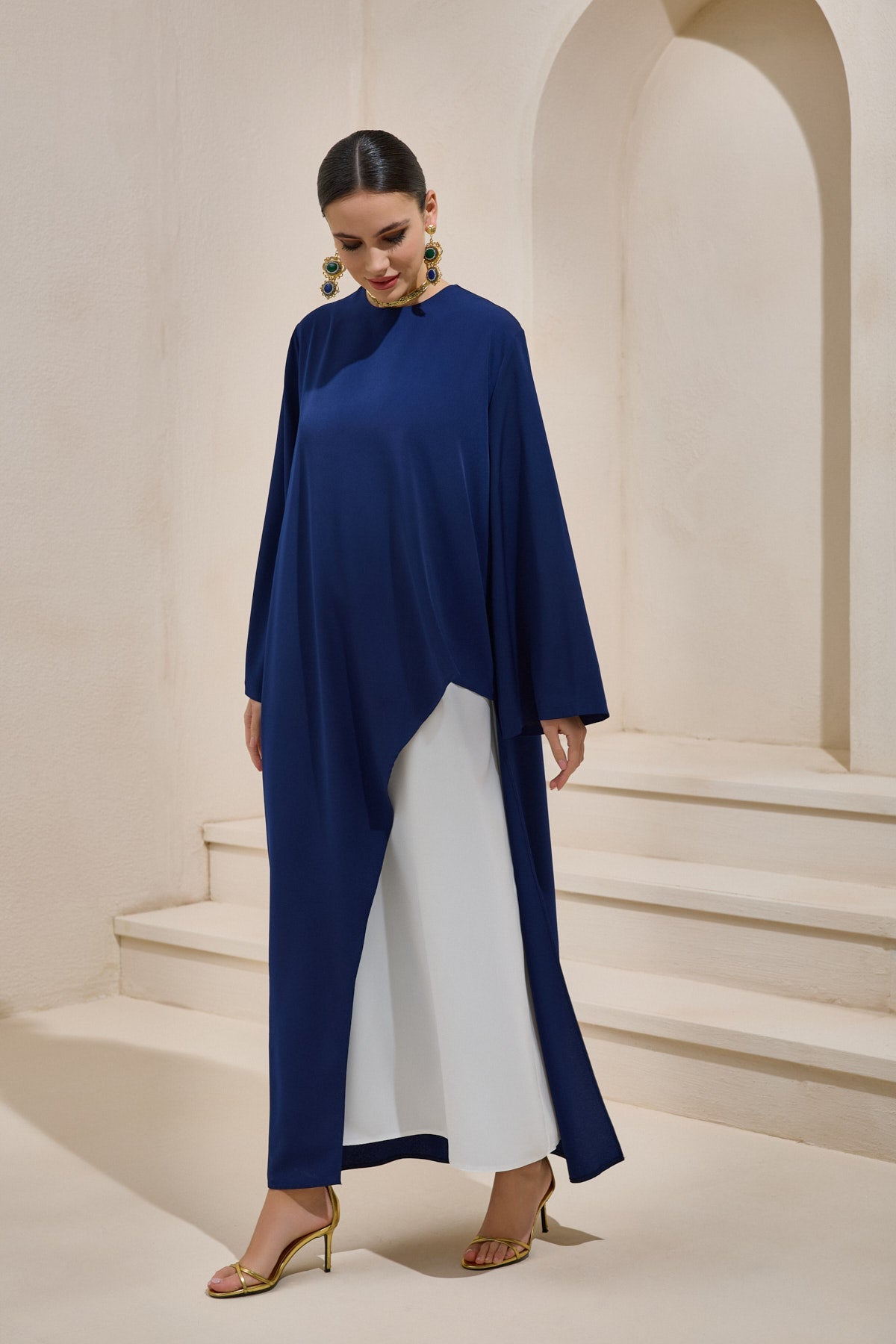 Two Piece Asymmetric Navy Blue Dress - sonafey