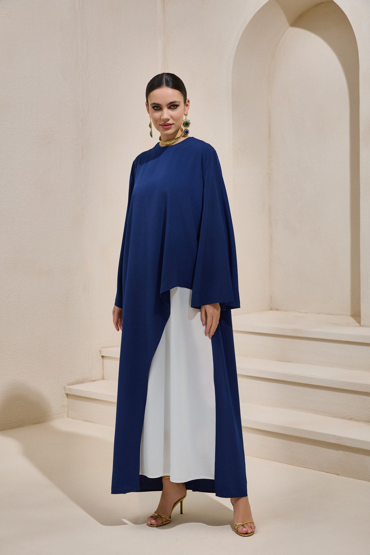 Two Piece Asymmetric Navy Blue Dress - sonafey