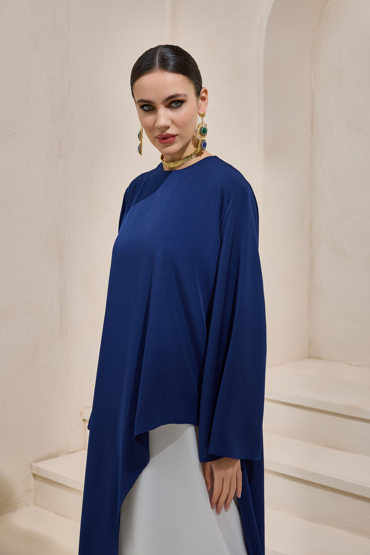 Two Piece Asymmetric Navy Blue Dress - sonafey