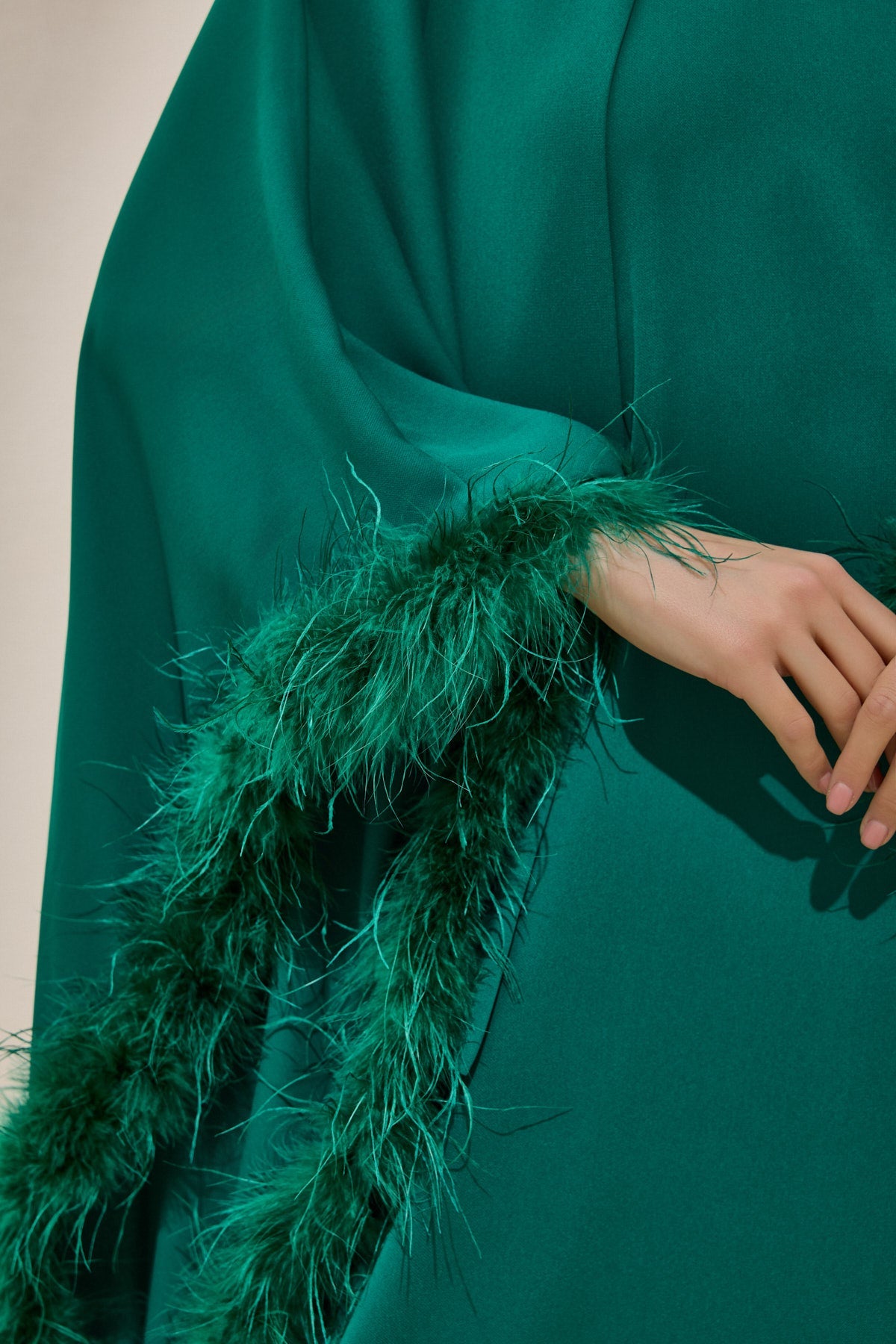 Limited Collection Feather Trimmed Emerald Kaftan Dress - sonafey