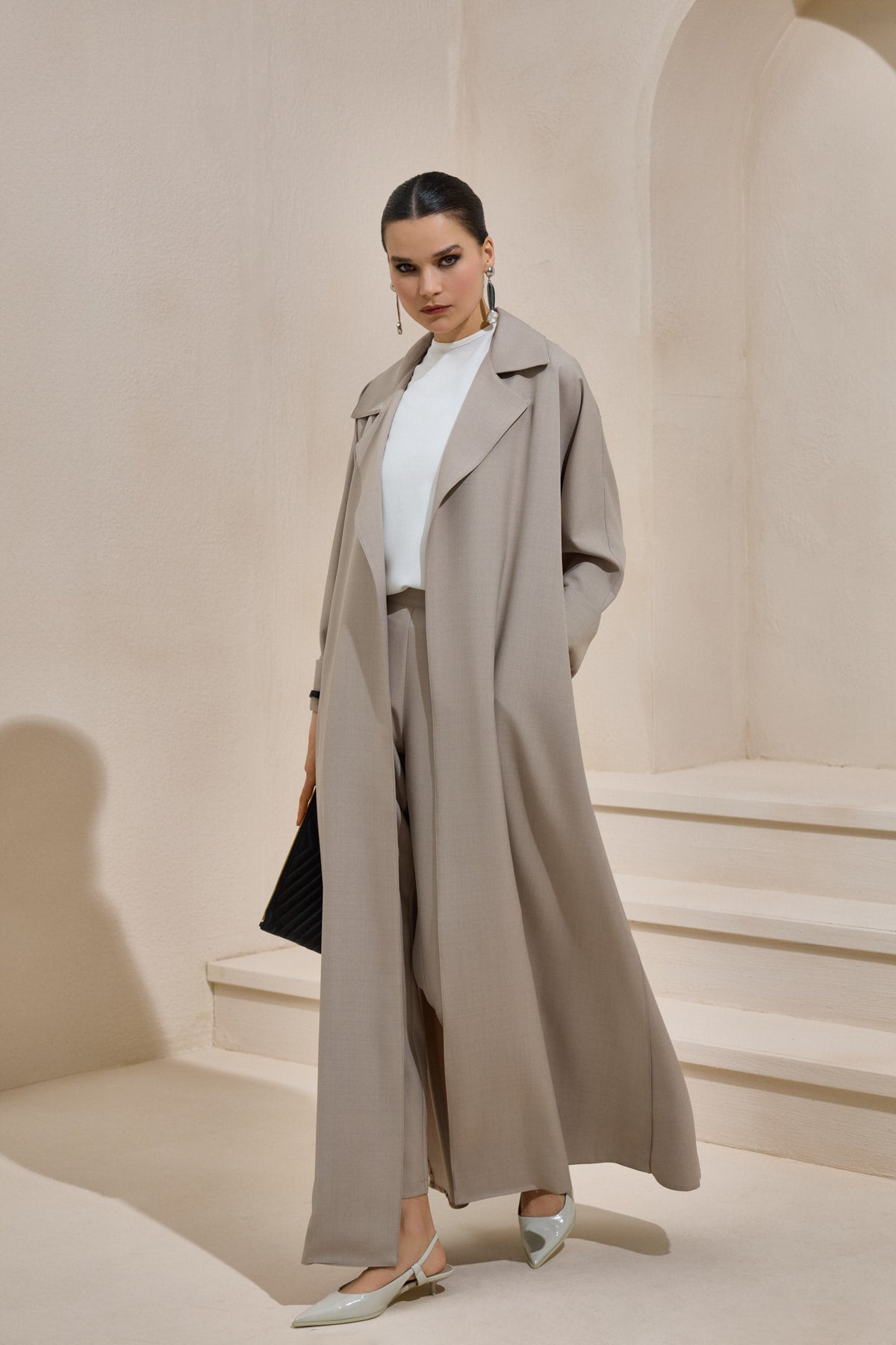 Mink Business Casual Abaya Set with Trousers - sonafey