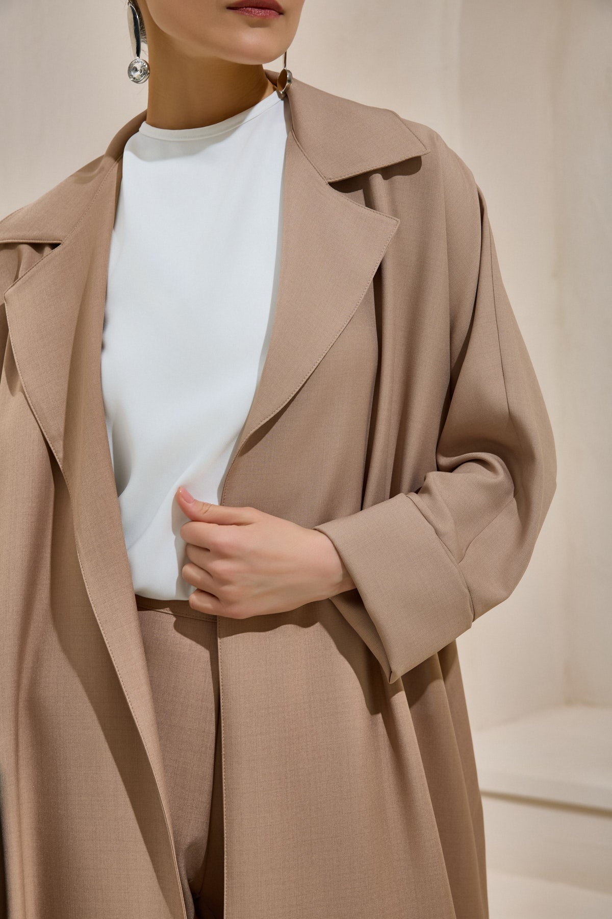 Light Brown Business Casual Abaya Set with Trousers - sonafey