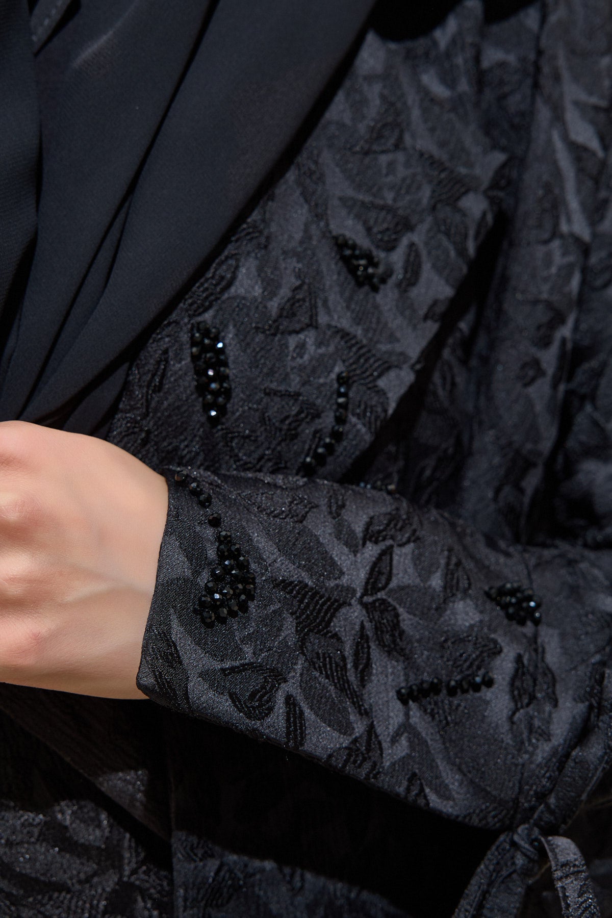 Black Crystal Embellished Brocade Abaya - sonafey
