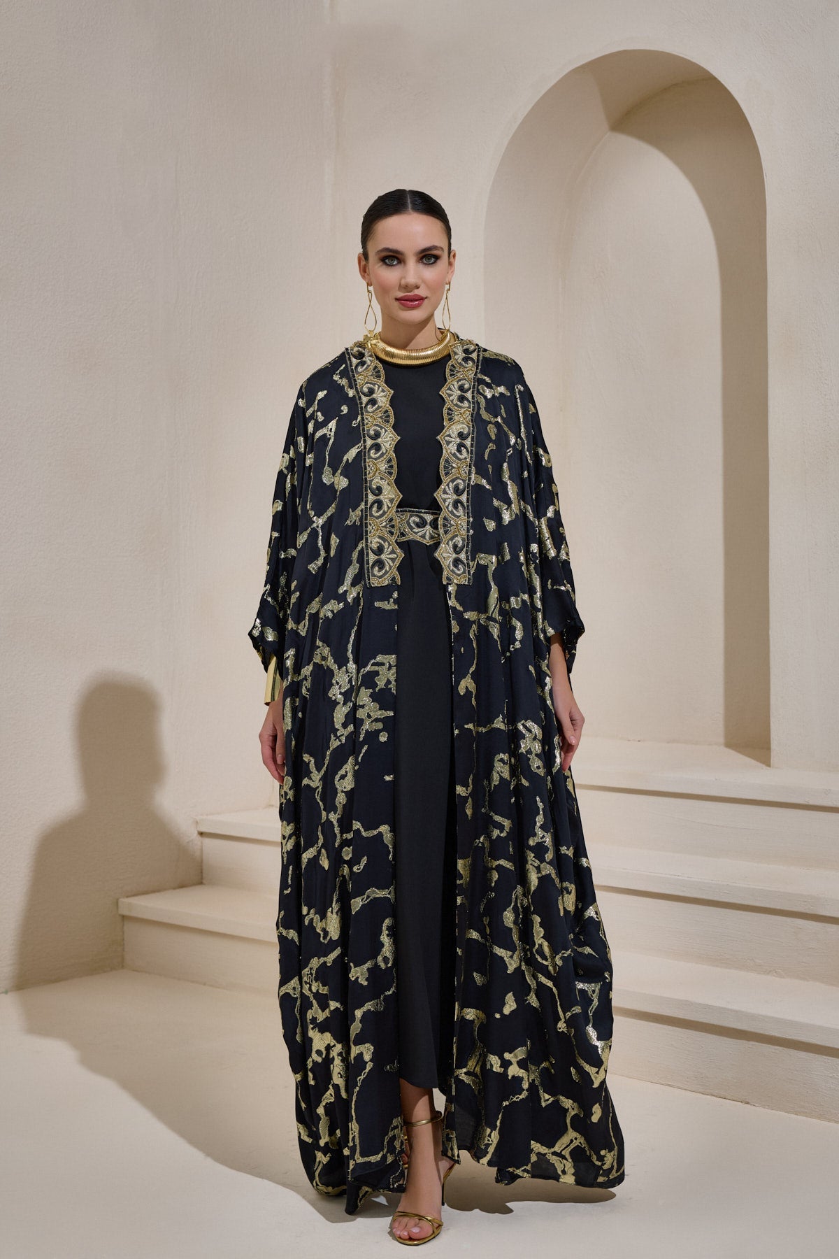Limited Collection Shimmer Black Abaya Set with Shawl - sonafey