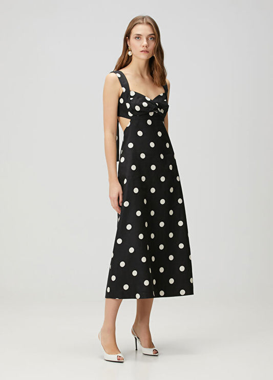 Zimmermann Crush Black Polka Dot Midi Linen Dress