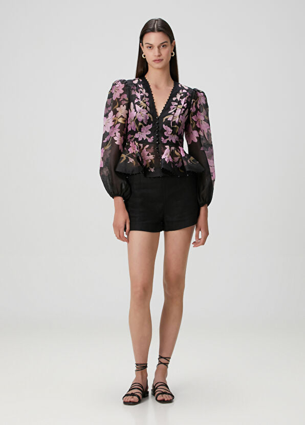 Zimmermann Dawning Black Floral Linen Blouse