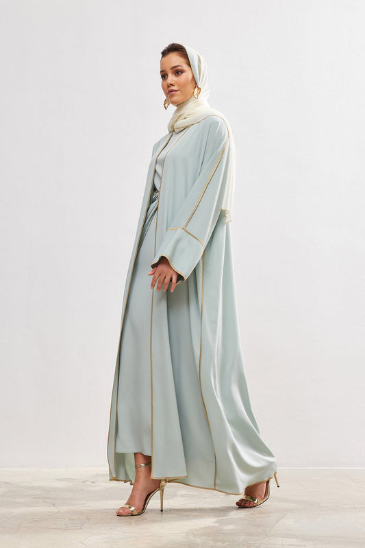 Gold Lined Mint Abaya and Dress Set - sonafey