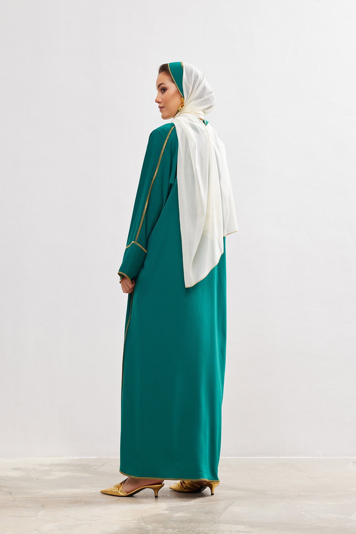 Gold Lined Emerald Abaya and Dress Set