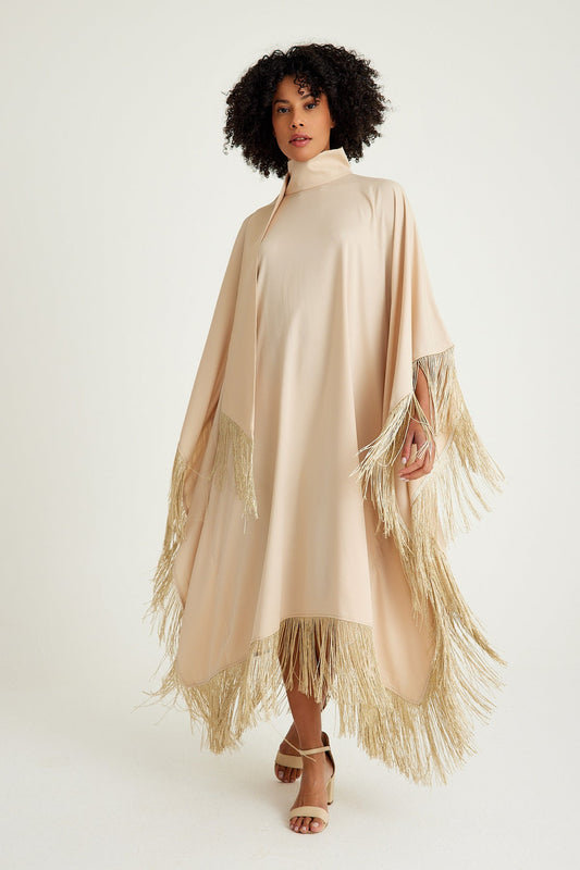 Beige fringed caftan Dress - sonafey