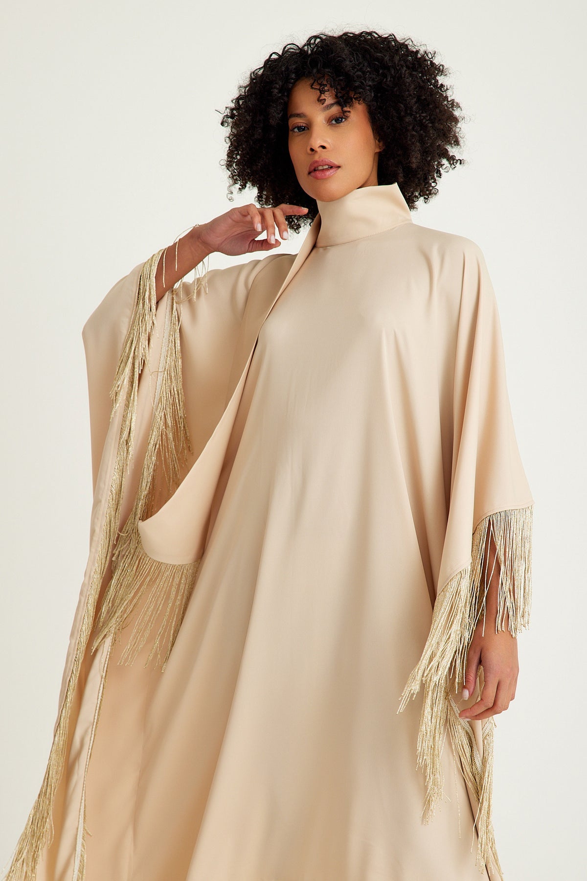 Beige fringed caftan Dress - sonafey