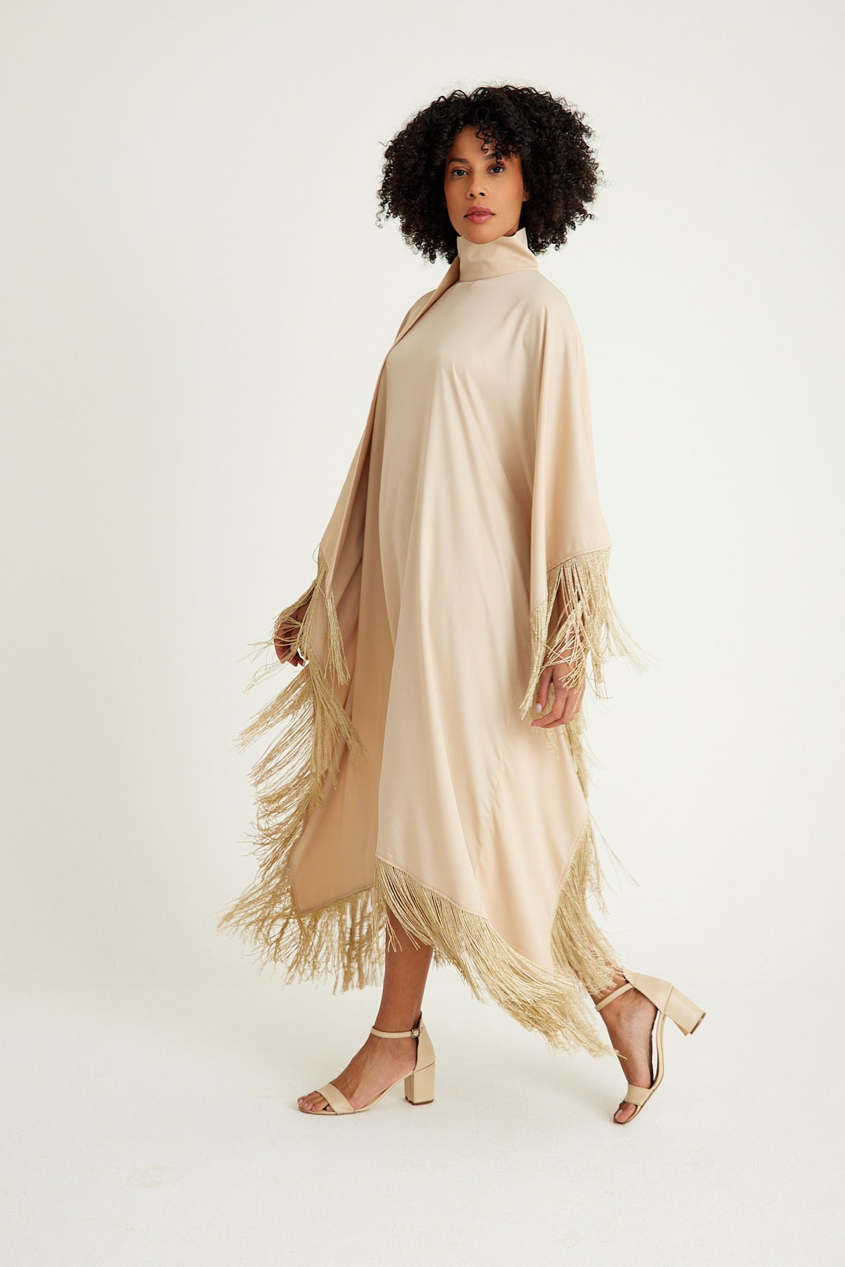 Beige fringed caftan Dress - sonafey