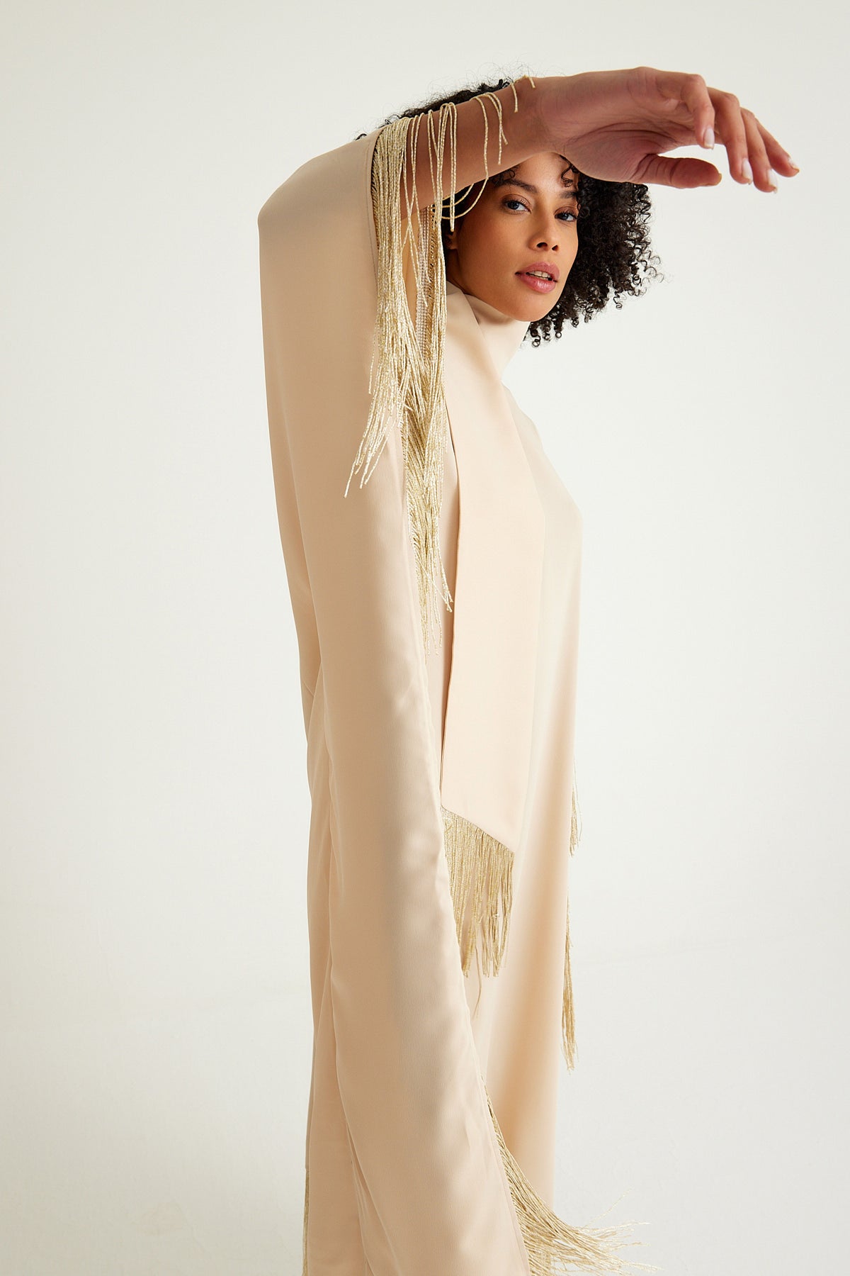 Beige fringed caftan Dress - sonafey
